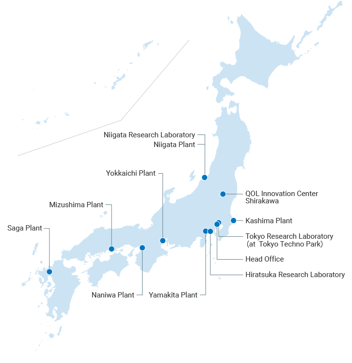Figure: domestic business locations. Business locations are plotted on the map of Japan.