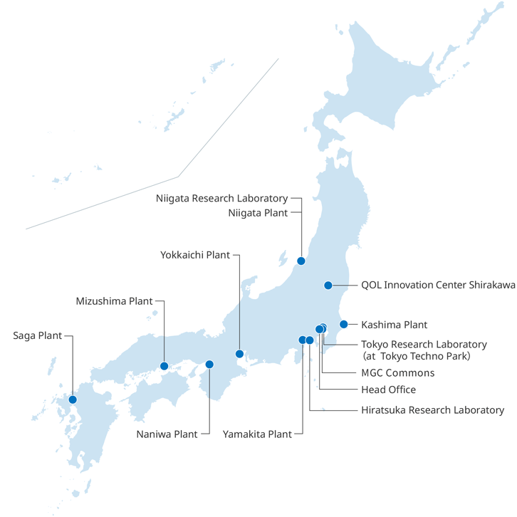 Figure: domestic business locations. Business locations are plotted on the map of Japan.