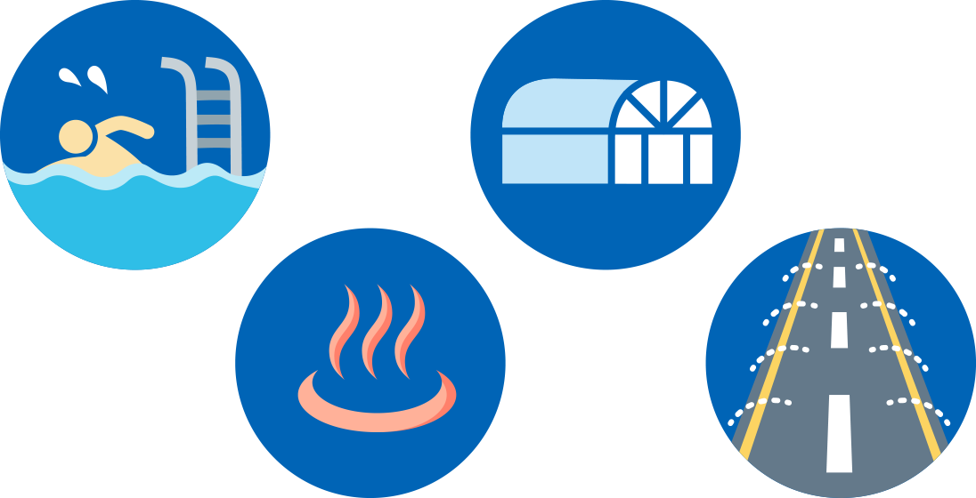Figure: applications of geothermal in the society (icons)