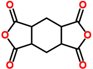 図：シクロヘキサン-1,2,4,5-テトラカルボン酸-二無水物（H-PMDA）の構造式